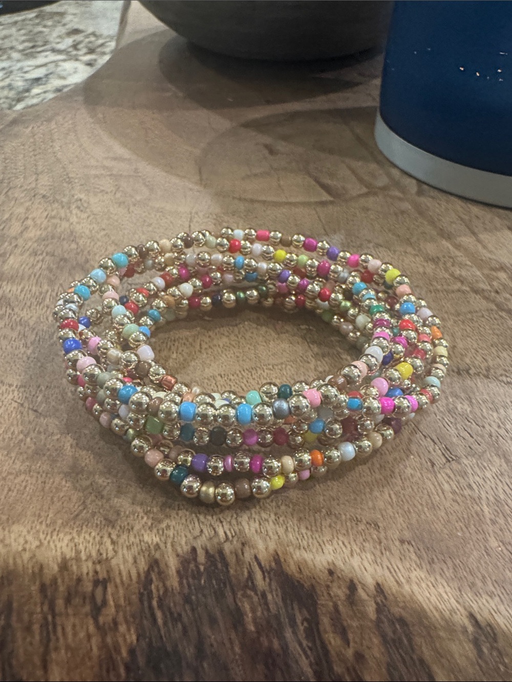 Multicolor Beaded Bracelet with Gold Accents - Women Jewelry
